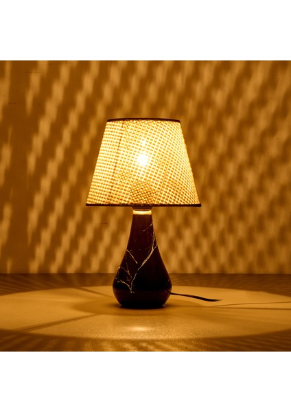 Nisa Luce Konik Seramik Abajur - Siyah / Krem - 37X20X20 cm