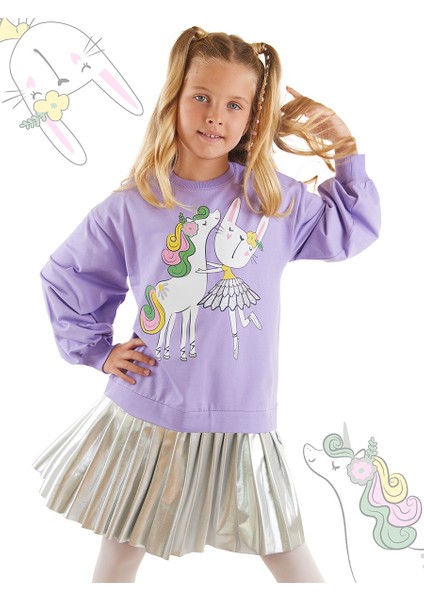 Balerin Unicorn Kız Çocuk Pileli Elbise