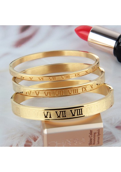 Kadınlar 6mm Altın Yeni Geniş Paslanmaz Çelik Oyma Romen Rakamları Altın Renk Erkekler Bileklik Lover Manşet Bileklik Kadın Takı Hediye D09 Için (Yurt Dışından) modelleri