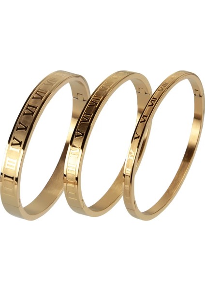 Kadınlar 6mm Altın Yeni Geniş Paslanmaz Çelik Oyma Romen Rakamları Altın Renk Erkekler Bileklik Lover Manşet Bileklik Kadın Takı Hediye D09 Için (Yurt Dışından) fırsatları