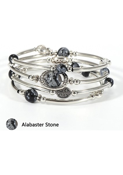 Kaymaktaşı 4 Katmanlı Vintage Boho Doğal Taş Bilezik Bilezik Kadınlar Için Bakır Tüp Wrap Crustal Lava Taş Boncuk Bilezik Femme Takı (Yurt Dışından)