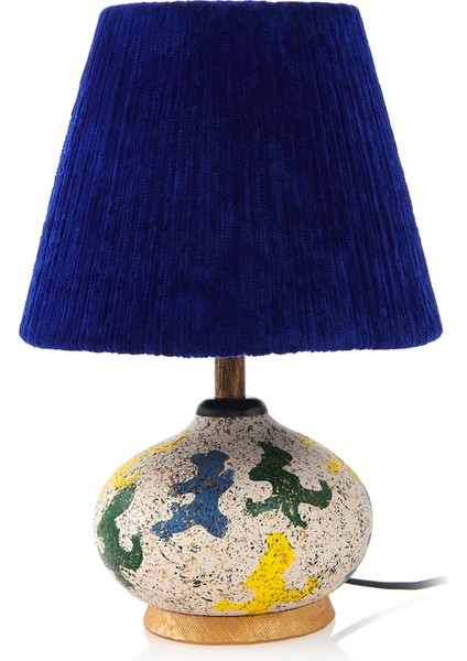 Okyanus Mavi Başlıklı Seramik Abajur - Renkli - 40 cm