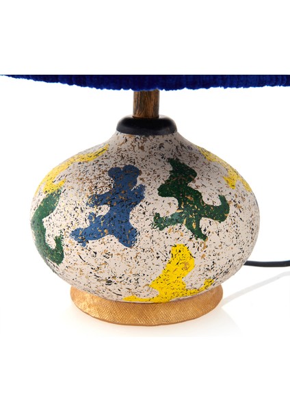 Okyanus Mavi Başlıklı Seramik Abajur - Renkli - 40 cm