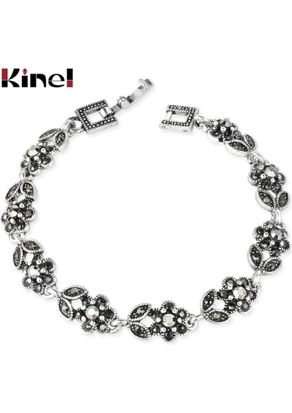 Gri Stil Antik Gümüş Kaplama Kinel Etnik Antik Tibet Gümüş Kadınlar Için Bilezikler Gri Kristal Taşlar Çiçek Bilezik Vintage Takı Yeni (Yurt Dışından)