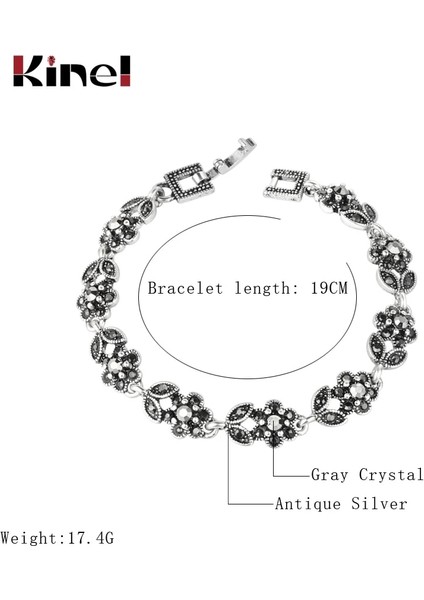Gri Stil Antik Gümüş Kaplama Kinel Etnik Antik Tibet Gümüş Kadınlar Için Bilezikler Gri Kristal Taşlar Çiçek Bilezik Vintage Takı Yeni (Yurt Dışından) fiyatları