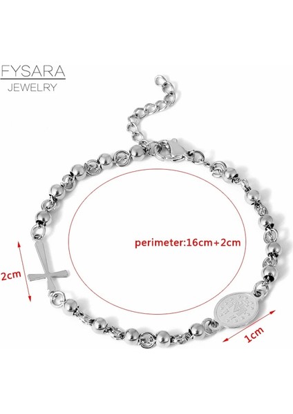 Gümüş Stil1 Fysara Trendy Boncuklu Tespih Çapraz Kolye Bilezik Kadın Erkek Takı Paslanmaz Çelik Bilezik Altın Hıristiyan Dini Mücevher (Yurt Dışından)