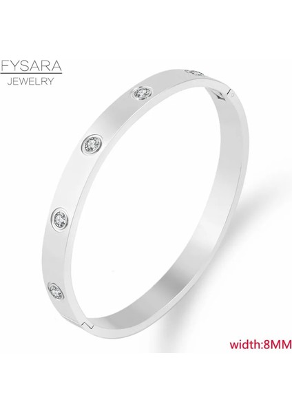 8mm Gümüş 18CM Fysara Lüks Kristaller Aşk Bilezik Kübik Zirkonya Bilezikler Çift Kadınlar Için Lüks Takı Paslanmaz Çelik Bilezik Hediye (Yurt Dışından)