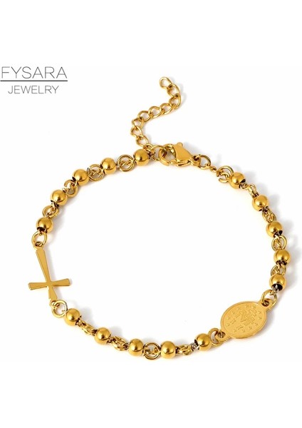 Altın ​​stil2 Fysara Trendy Boncuklu Tespih Çapraz Kolye Bilezik Kadın Erkek Takı Paslanmaz Çelik Bilezik Altın Hıristiyan Dini Mücevher (Yurt Dışından) fiyatları