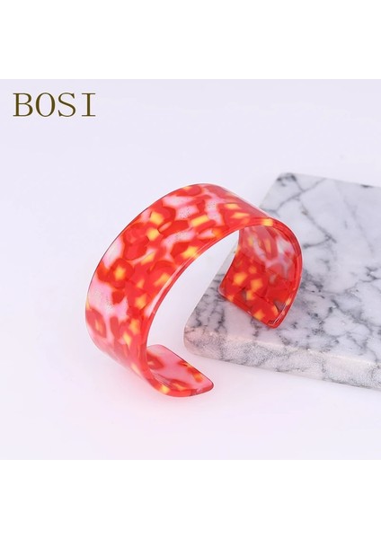 No.15 Boyutu Bohemian Leopar Asitik Asit Akrilik Reçine Bilezikler Kadınlar Için Renkli Bileklik Reçine Manşet Bilezik Femme Basit Zarif Takı (Yurt Dışından)