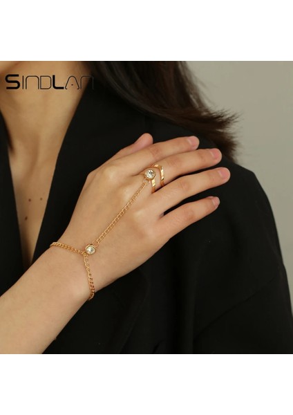 Sindlan Altın Kadınlar Için Büyük Kristal Yüzük Bilezik Bilek Zinciri Takı Moda El Geri Bilezik Kadın Kol Bağlantı Süsler Pulsera (Yurt Dışından)