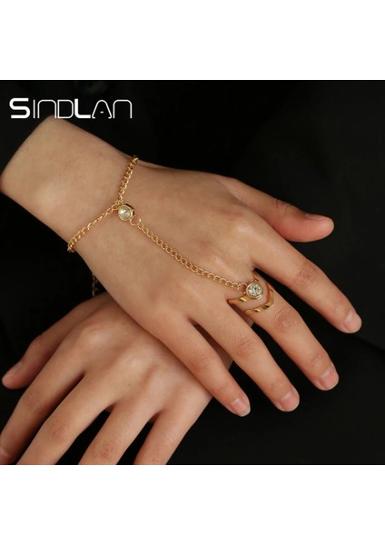 Sindlan Altın Kadınlar Için Büyük Kristal Yüzük Bilezik Bilek Zinciri Takı Moda El Geri Bilezik Kadın Kol Bağlantı Süsler Pulsera (Yurt Dışından) fiyatları