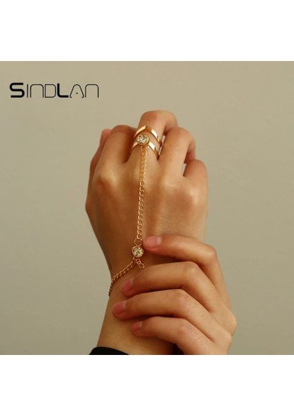 Sindlan Altın Kadınlar Için Büyük Kristal Yüzük Bilezik Bilek Zinciri Takı Moda El Geri Bilezik Kadın Kol Bağlantı Süsler Pulsera (Yurt Dışından) modelleri