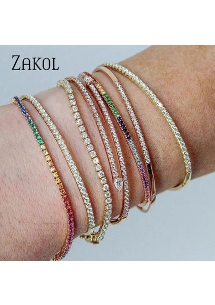 Gül Altın 5 Zakol Beautyful Beyaz Altın Renk Kübik Zirkonya Ince Bilezik Kadınlar Için Bilezikler Parti Takı Doğum Günü Hediyeleri (Yurt Dışından) fırsatları