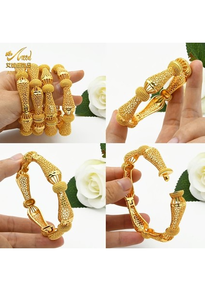 B-02-4 Adet 4pcslot Hint Altın Bilezik Charm Bilezikler Kadınlar Için Afrika Takı Lüks Ayarlanabilir Dubai Aksesuarları 24 K Altın Kaplama (Yurt Dışından)