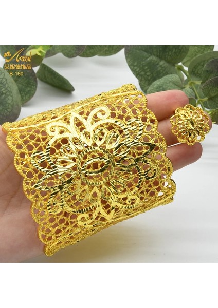 B160-BILEZIK Yüzükler Anııd Duba Yeni Lüks Kadın Altın Renk Bilezik Kadınlar Için Nijeryalı Düğün Takı Hediyeler Afrika Bijoux Bilezik Mücevherat (Yurt Dışından)
