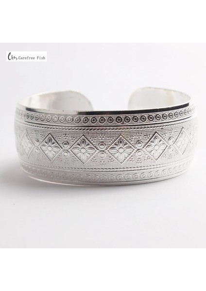 2- Gümüş 31 Stijl Nieuwe Çingene Kare Çiçek Metal Tibet Gümüş Vintage Retro Moda Manşet Bilezik Bileklik Onun Noel Paar Hediye Için (Yurt Dışından)