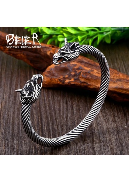 Bir Stil-Büyük Beier Klasik Hayvan Viking Çift Kurt Kafası Ayarlanabilir 316L Paslanmaz Çelik Erkek Bilezik Moda Takı LLBRG-009G (Yurt Dışından) fiyatları