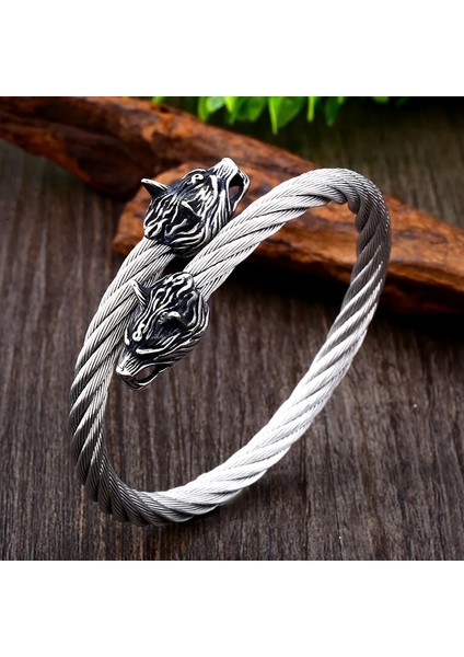 Bir Stil-Büyük Beier Klasik Hayvan Viking Çift Kurt Kafası Ayarlanabilir 316L Paslanmaz Çelik Erkek Bilezik Moda Takı LLBRG-009G (Yurt Dışından) modelleri