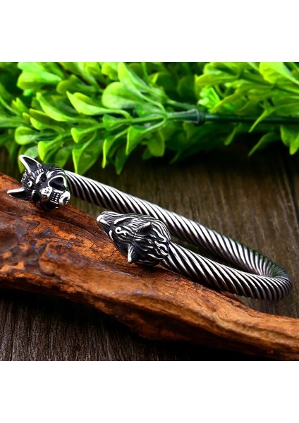 Bir Stil-Büyük Beier Klasik Hayvan Viking Çift Kurt Kafası Ayarlanabilir 316L Paslanmaz Çelik Erkek Bilezik Moda Takı LLBRG-009G (Yurt Dışından) indirimleri