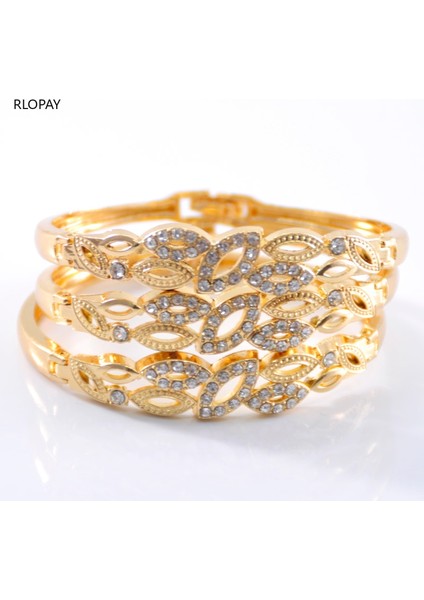 Altın 4 3 Adet Lüks Altın Bilezik ile Rhinestone Lady Yan Açık Manşet Bilezikler Fas Tasarımcı Takı Bilezik Gelin Için (Yurt Dışından)
