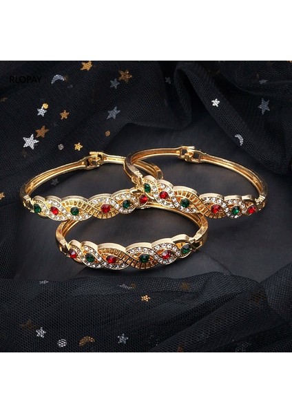 Altın 4 3 Adet Lüks Altın Bilezik ile Rhinestone Lady Yan Açık Manşet Bilezikler Fas Tasarımcı Takı Bilezik Gelin Için (Yurt Dışından)