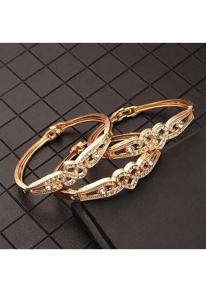 Altın 4 3 Adet Lüks Altın Bilezik ile Rhinestone Lady Yan Açık Manşet Bilezikler Fas Tasarımcı Takı Bilezik Gelin Için (Yurt Dışından)