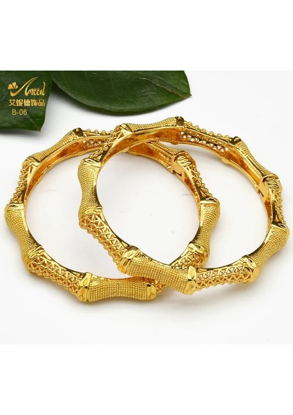B-06-2pcs Dubai Altın Bilezik Düğün Hint Bilezik Kadınlar Afrika Fas Ünlü Charm Etiyopya Parmak Hawaii Gelin Takı (Yurt Dışından)