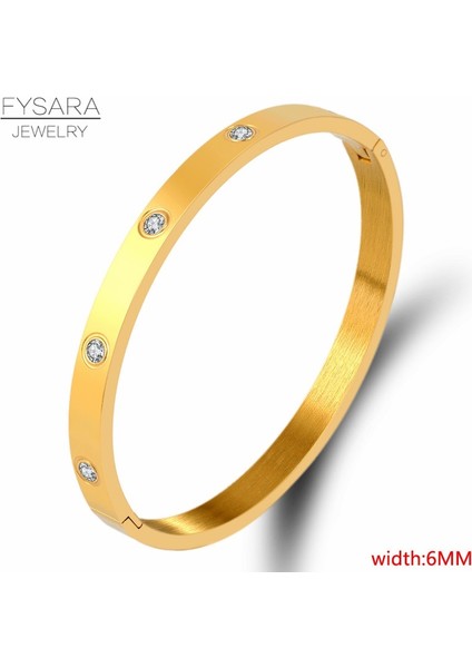 6mm Altın Rengi Fysara Lüks Lover Takı Kadın Bileklik Titanyum Çelik Çift Takı Tam Cz Beyaz Kristal Toka Bilezik Bilezik Erkekler (Yurt Dışından)