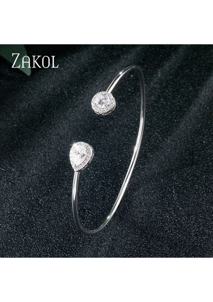 E Zakol Moda Stil Su Damlası Yuvarlak Yaprak Şekli Kübik Zirkonya Açık Manşet Bilezik Zarif Kadınlar Için Takı Lover Hediye (Yurt Dışından)