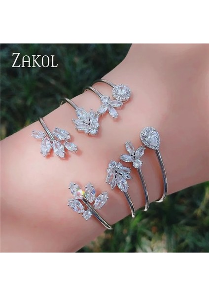 E Zakol Moda Stil Su Damlası Yuvarlak Yaprak Şekli Kübik Zirkonya Açık Manşet Bilezik Zarif Kadınlar Için Takı Lover Hediye (Yurt Dışından) fiyatları
