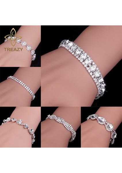 Tasarım 4 Treazy Yeni Lüks Rhinestone Kristal Bilezik ve Bilezikler Kadınlar Için Gümüş Kaplama Gelin Bilezikler Düğün Takı Aksesuarları (Yurt Dışından) fiyatları