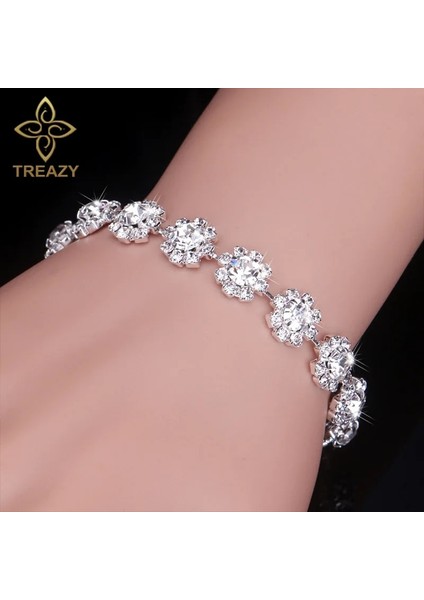 Tasarım 4 Treazy Yeni Lüks Rhinestone Kristal Bilezik ve Bilezikler Kadınlar Için Gümüş Kaplama Gelin Bilezikler Düğün Takı Aksesuarları (Yurt Dışından) indirimleri