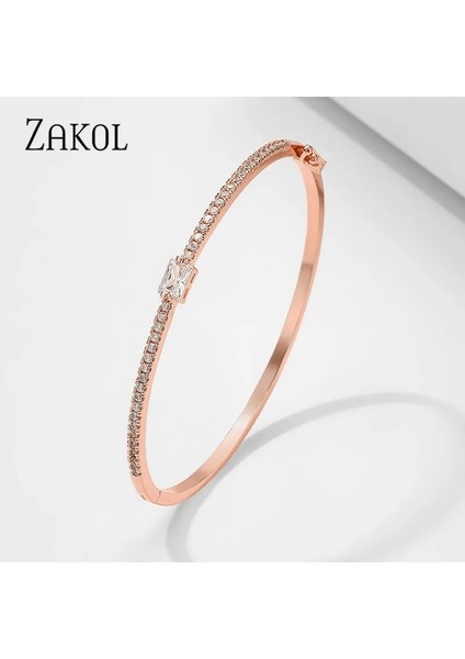 Altın Gül Zakol Beyaz Baget Kübik Zirkonya Kristal Manşet Bileklik Bilezik Zarif Kadınlar Için Lady Moda Cz Takı Lover Hediye BP2213 (Yurt Dışından)