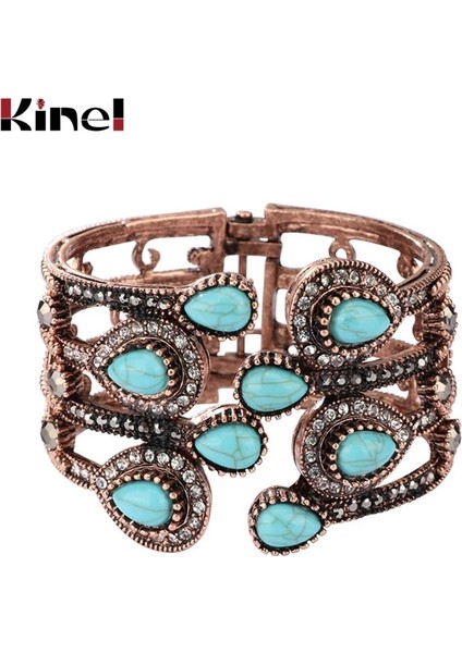 Mavi Stil Antik Altın Kaplama Kinel Türk Bilezik Bileklik Kadınlar Için Antik Altın Renk Kakma Kristal Retro Takı Parti Bilezik Aksesuarları (Yurt Dışından)