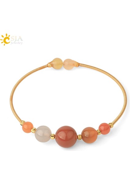 Yanyuan Yeşim Csja Doğal Kristal Bilezik Tel Sarma Yuvarlak Taş Antik Altın Renk Kadınlar Kızlar Için Manşet Bilezikler Trendy Takı Pulsera G564 (Yurt Dışından)