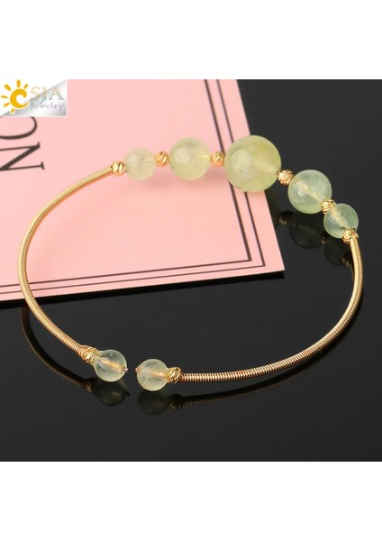 Yanyuan Yeşim Csja Doğal Kristal Bilezik Tel Sarma Yuvarlak Taş Antik Altın Renk Kadınlar Kızlar Için Manşet Bilezikler Trendy Takı Pulsera G564 (Yurt Dışından) modelleri