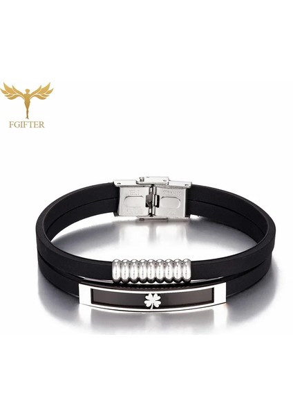 17CM Tarzı Altın Paslanmaz Çelik Kayış Adam Kadınlar Için Bilezikler Çift Katmanlı Silikon Bilezik Watch Band Moda Band Şanslı Dört Yapraklı Yonca Erkek (Yurt Dışından) fiyatları