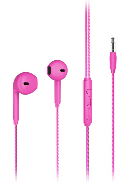 EH104 Kablolu 3.5mm Jacklı Kulak İçi Mikrofonlu Kulaklık Pembe