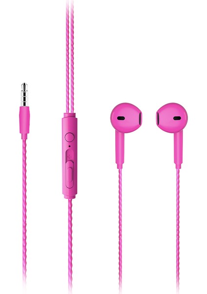 EH104 Kablolu 3.5mm Jacklı Kulak İçi Mikrofonlu Kulaklık Pembe