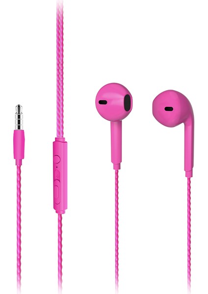EH104 Kablolu 3.5mm Jacklı Kulak İçi Mikrofonlu Kulaklık Pembe