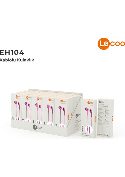 EH104 Kablolu 3.5mm Jacklı Kulak İçi Mikrofonlu Kulaklık Pembe