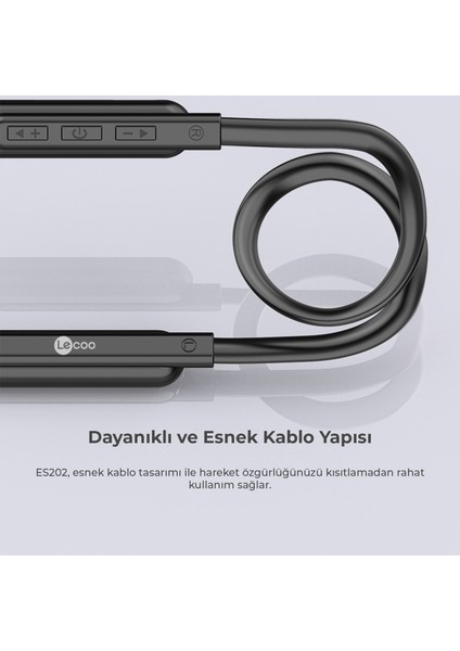 ES202 Boyun Bantlı Kablosuz Bluetooth 5.0 Mikrofonlu Kulak İçi Kulaklık Siyah