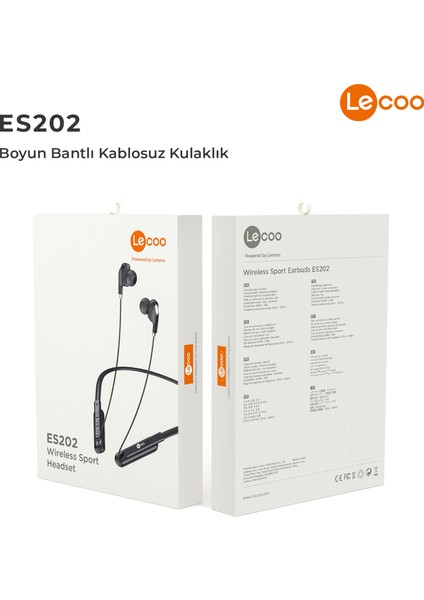 ES202 Boyun Bantlı Kablosuz Bluetooth 5.0 Mikrofonlu Kulak İçi Kulaklık Siyah