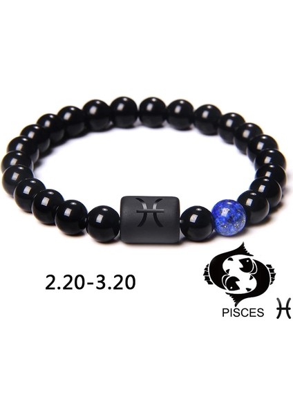 17CM Tarzı Balık Burcu 12 Takımyıldız Zodyak Işaretleri Boncuk Çiftler Bilezik Doğal Siyah Oniks Taş Kadın Erkek Doğum Günü Hediyesi Için Elastik Charm Bilezik (Yurt Dışından)