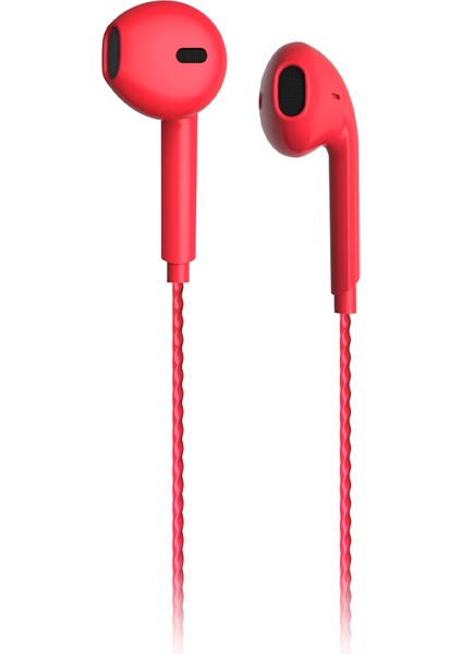 EH104 Kablolu 3.5mm Jacklı Kulak İçi Mikrofonlu Kulaklık Kırmızı