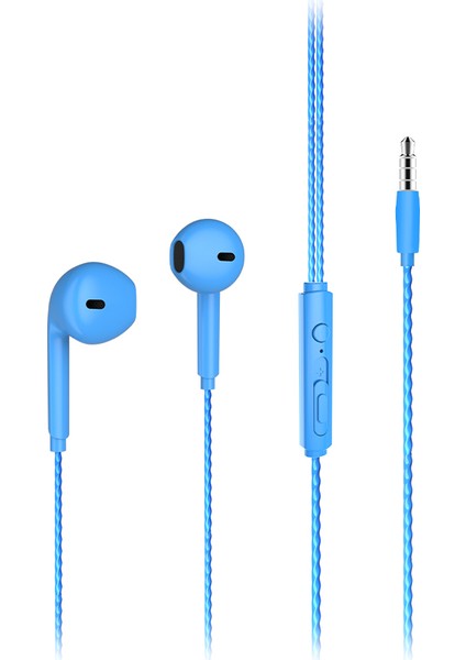 EH104 Kablolu 3.5mm Jacklı Kulak İçi Mikrofonlu Kulaklık Mavi