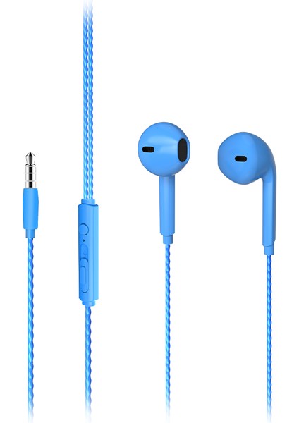 EH104 Kablolu 3.5mm Jacklı Kulak İçi Mikrofonlu Kulaklık Mavi