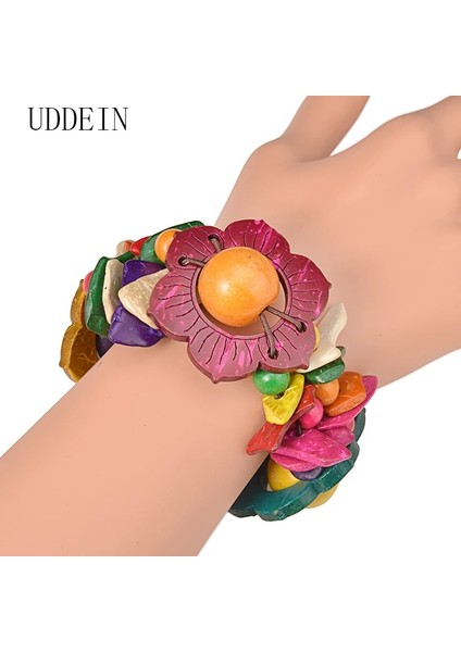 Uddeın Çiçek Ahşap Bilezik Kadınlar Için Bohem Çok Katmanlı Önlük Boncuk Takı Charm Toplu Tek Yön Strand Bilezik ve Bilezikler (Yurt Dışından)