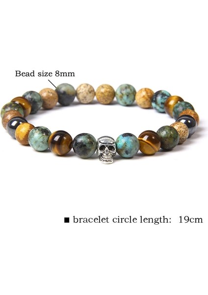 19CM Tarzı No.13 Boyutu Moda Erkek Bilezik Kaplan Gözü Taş Boncuk Bilezik Kadın Doğal Lav Volkanik Taş Punk Iskelet Kafatası Bilezik Takı (Yurt Dışından)