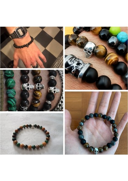 19CM Tarzı No.13 Boyutu Moda Erkek Bilezik Kaplan Gözü Taş Boncuk Bilezik Kadın Doğal Lav Volkanik Taş Punk Iskelet Kafatası Bilezik Takı (Yurt Dışından)